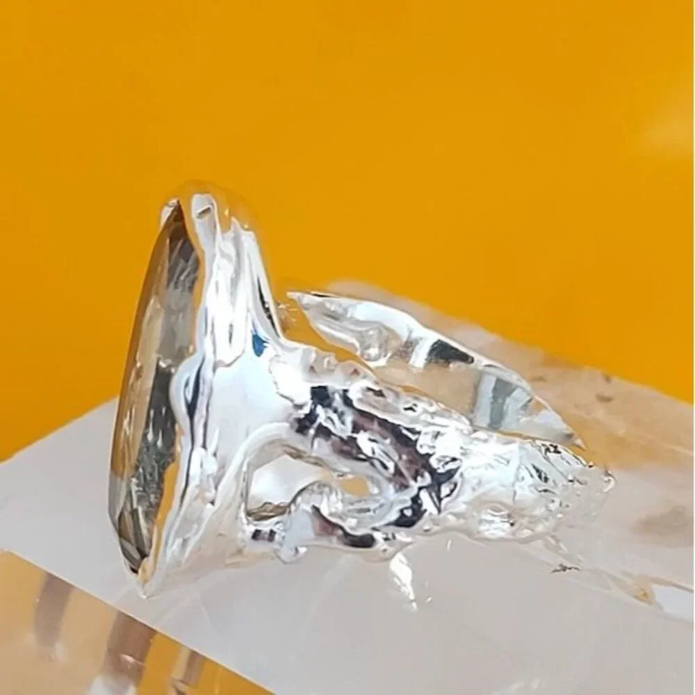 16 ct Natural Green‎ Amethyst 925 Sterling Silver Size 7 - Picture 4 of 10